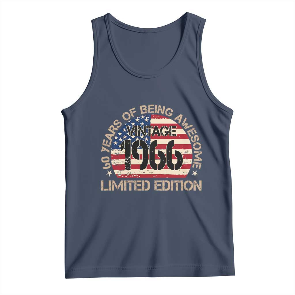 60th Birthday Tank Top Vintage 1966 60 Year Old Birthday USA Flag TS10 Navy Print Your Wear