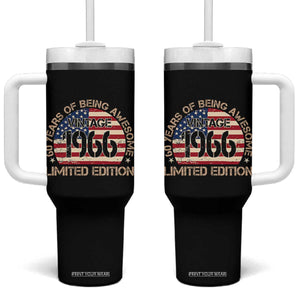 60th Birthday Tumbler With Handle - Vintage 1966 - 60 Year Old Birthday USA Flag TS10 One Size: 40 oz Black Print Your Wear