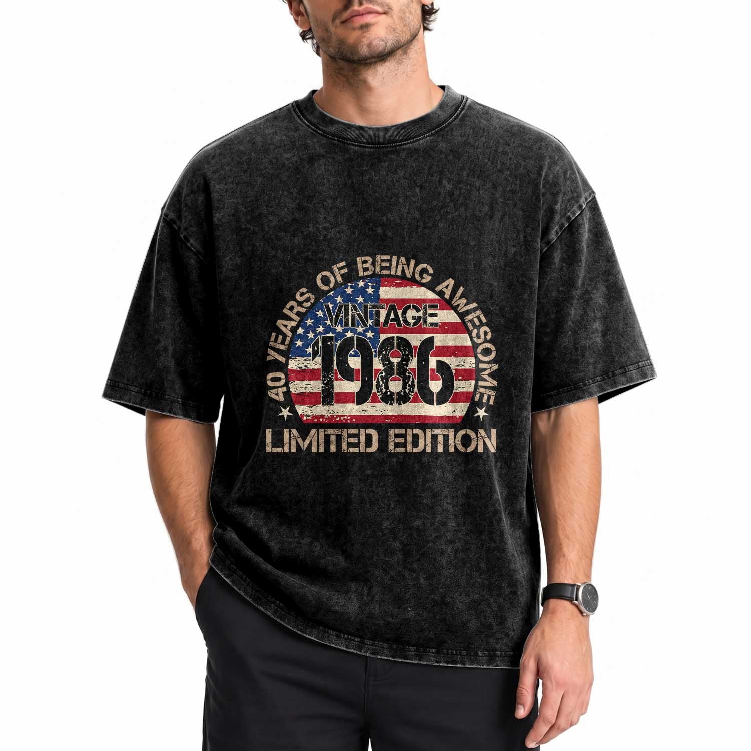 40th Birthday Washed Cotton T-Shirt Vintage 1986 40 Year Old Birthday USA Flag