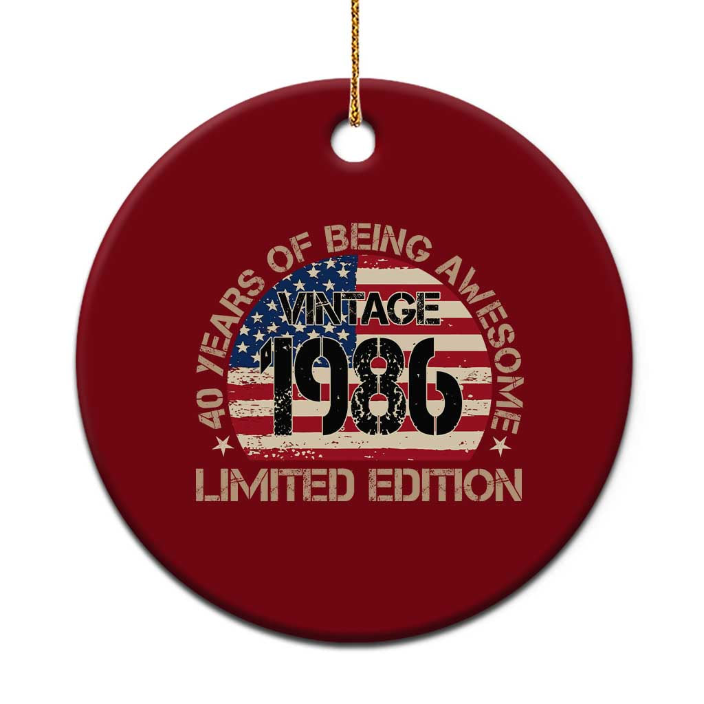 40th Birthday Ceramic Ornament Vintage 1986 40 Year Old Birthday USA Flag TS10 1pc Red Print Your Wear