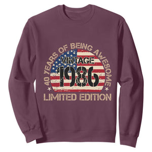 40th Birthday Sweatshirt Vintage 1986 40 Year Old Birthday USA Flag TS10 Maroon Print Your Wear