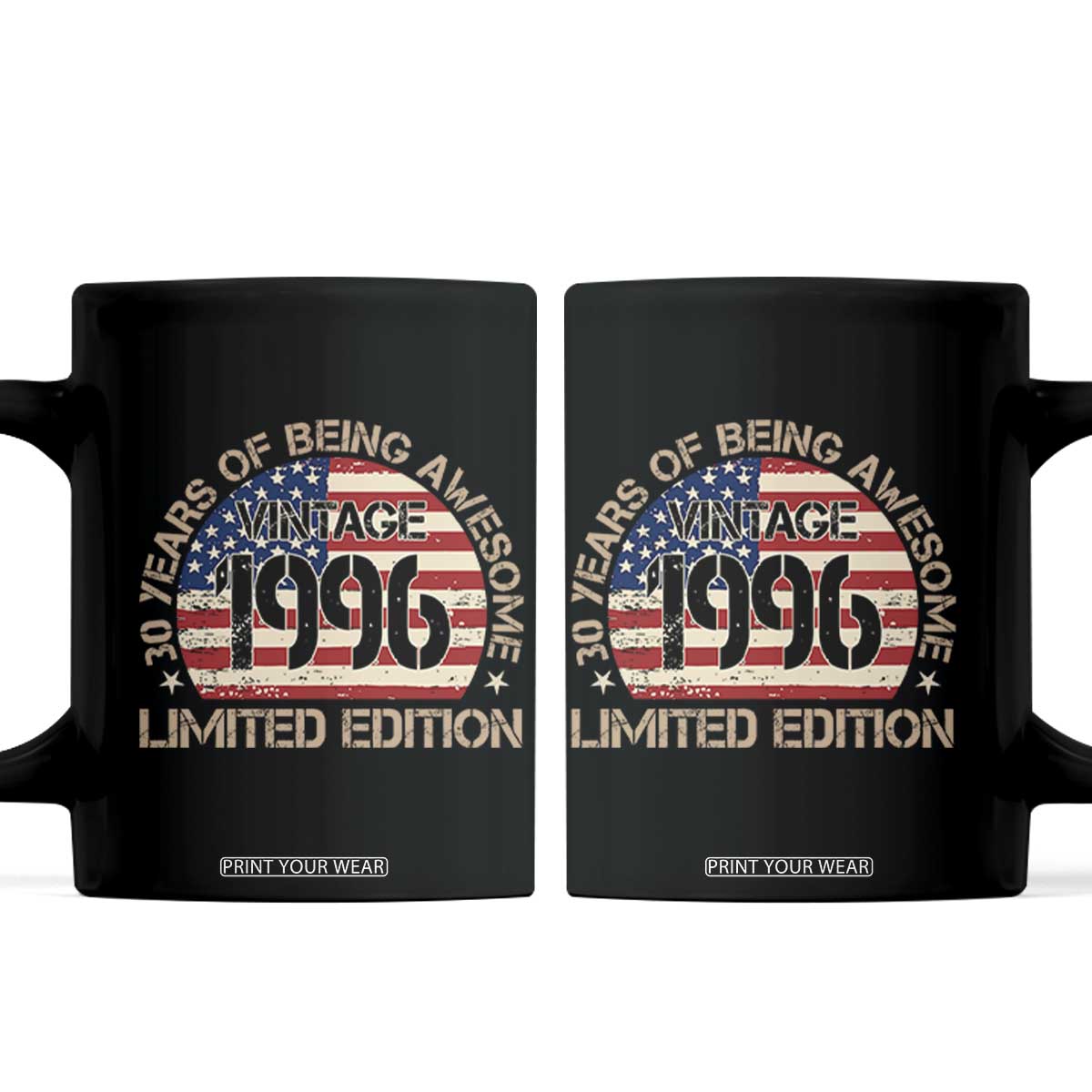30th Birthday Coffee Mug Vintage 1996 30 Year Old Birthday USA Flag TS10 Black Print Your Wear