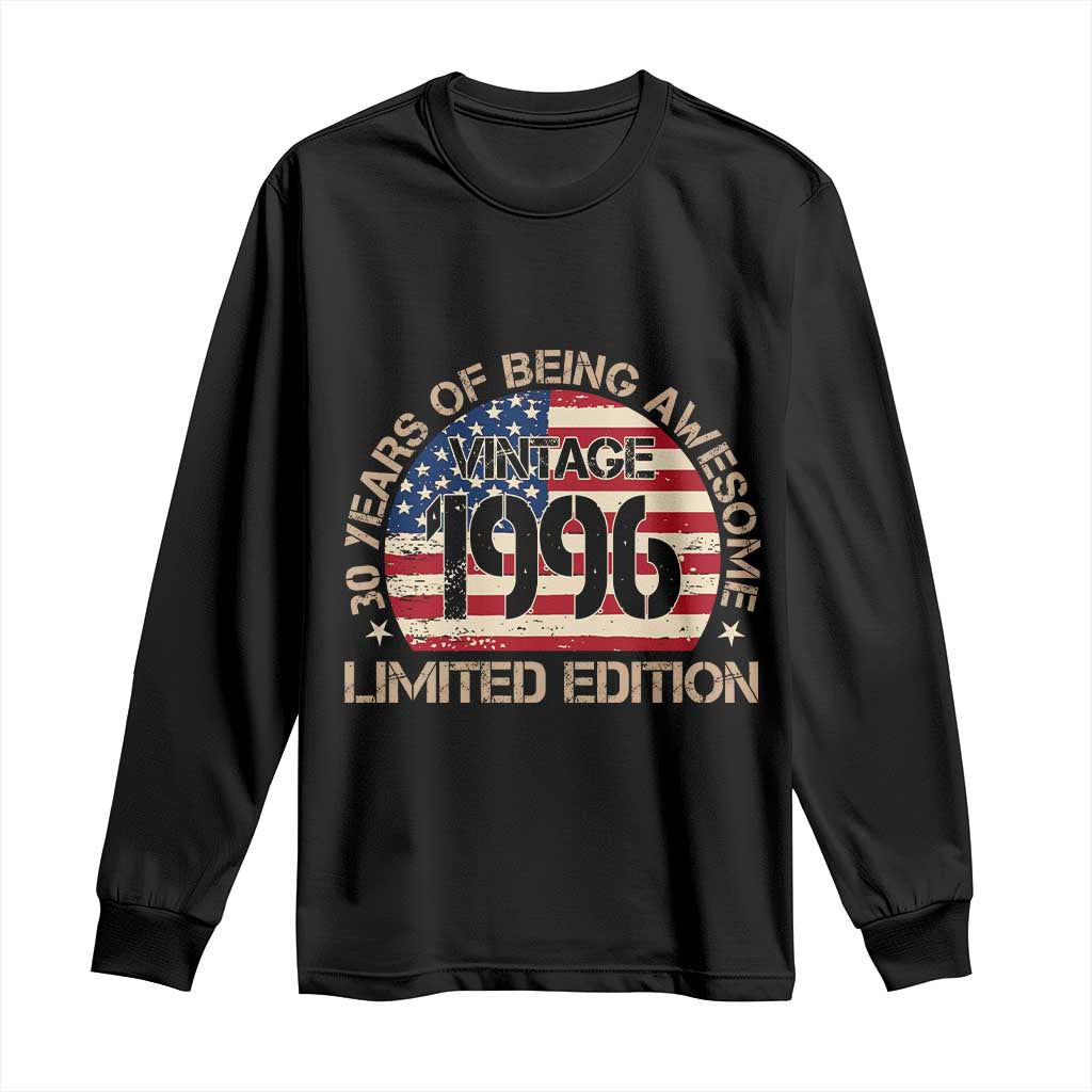 30th Birthday Long Sleeve Shirt Vintage 1996 30 Year Old Birthday USA Flag TS10 Black Print Your Wear