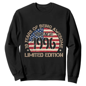 30th Birthday Sweatshirt Vintage 1996 30 Year Old Birthday USA Flag TS10 Black Print Your Wear