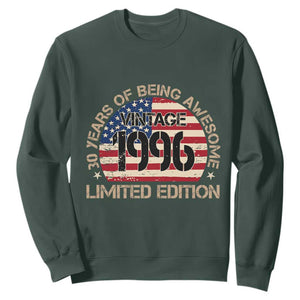 30th Birthday Sweatshirt Vintage 1996 30 Year Old Birthday USA Flag TS10 Dark Forest Green Print Your Wear