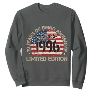 30th Birthday Sweatshirt Vintage 1996 30 Year Old Birthday USA Flag TS10 Dark Heather Print Your Wear