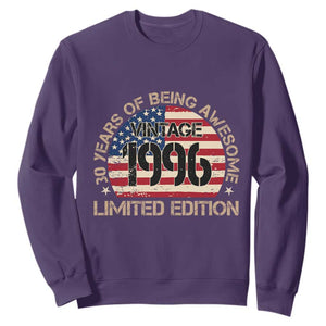30th Birthday Sweatshirt Vintage 1996 30 Year Old Birthday USA Flag TS10 Purple Print Your Wear