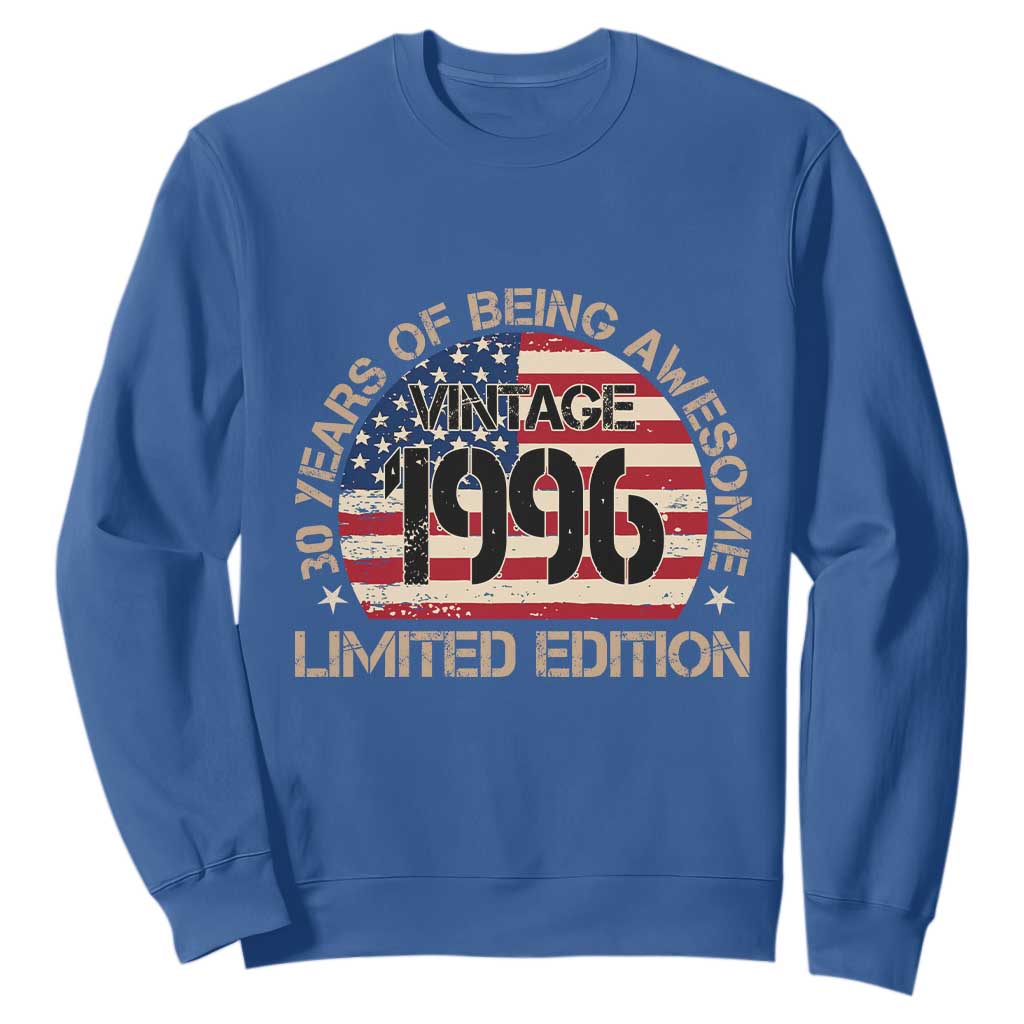 30th Birthday Sweatshirt Vintage 1996 30 Year Old Birthday USA Flag TS10 Royal Blue Print Your Wear