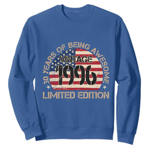 30th Birthday Sweatshirt Vintage 1996 30 Year Old Birthday USA Flag TS10 Royal Blue Print Your Wear