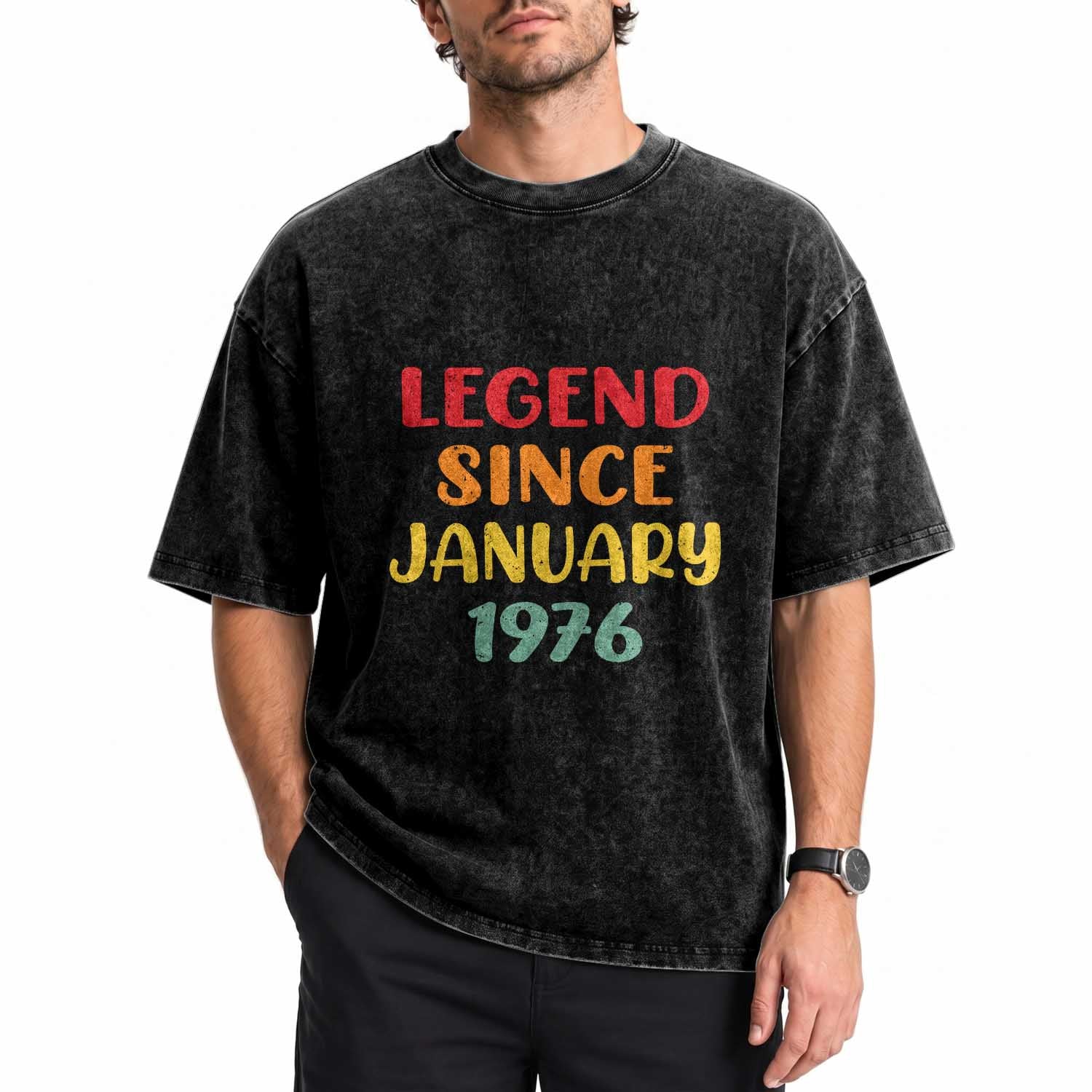 Personalized Legend Since 1976 Washed Cotton T-Shirt Custom Month Vintage Retro 50th Birthday Gifts 50 Years Old