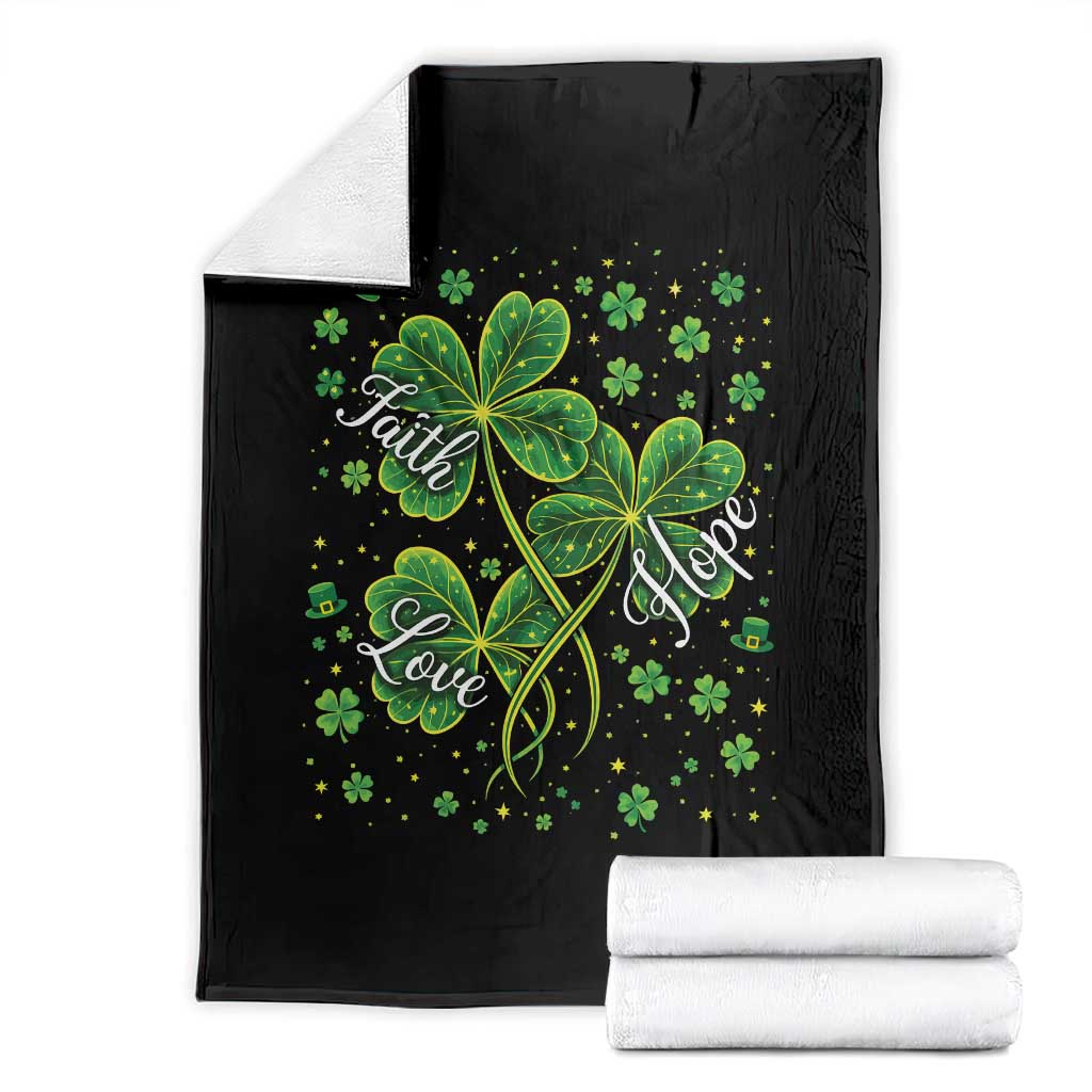 Four Leaf Clover Christian Throw Blanket Irish Lucky Shamrock Faith Hope Love Religious TS10 Black Print Your Wear