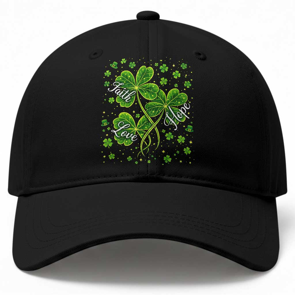 Four Leaf Clover Christian Baseball Cap Irish Lucky Shamrock Faith Hope Love Religious TS10 Print Your Wear