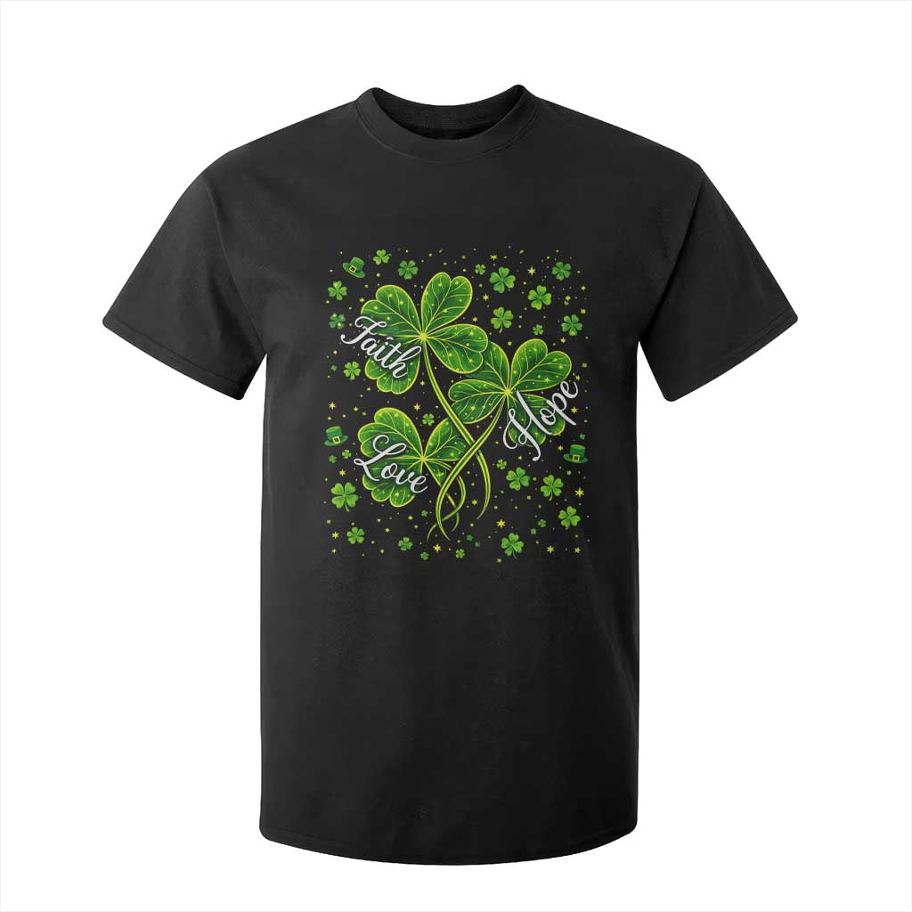 Four Leaf Clover Christian T Shirt For Kid Irish Lucky Shamrock Faith Hope Love Religious TS10 Black Print Your Wear