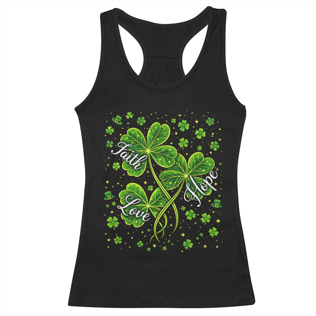 Four Leaf Clover Christian Racerback Tank Top Irish Lucky Shamrock Faith Hope Love Religious TS10 Black Print Your Wear