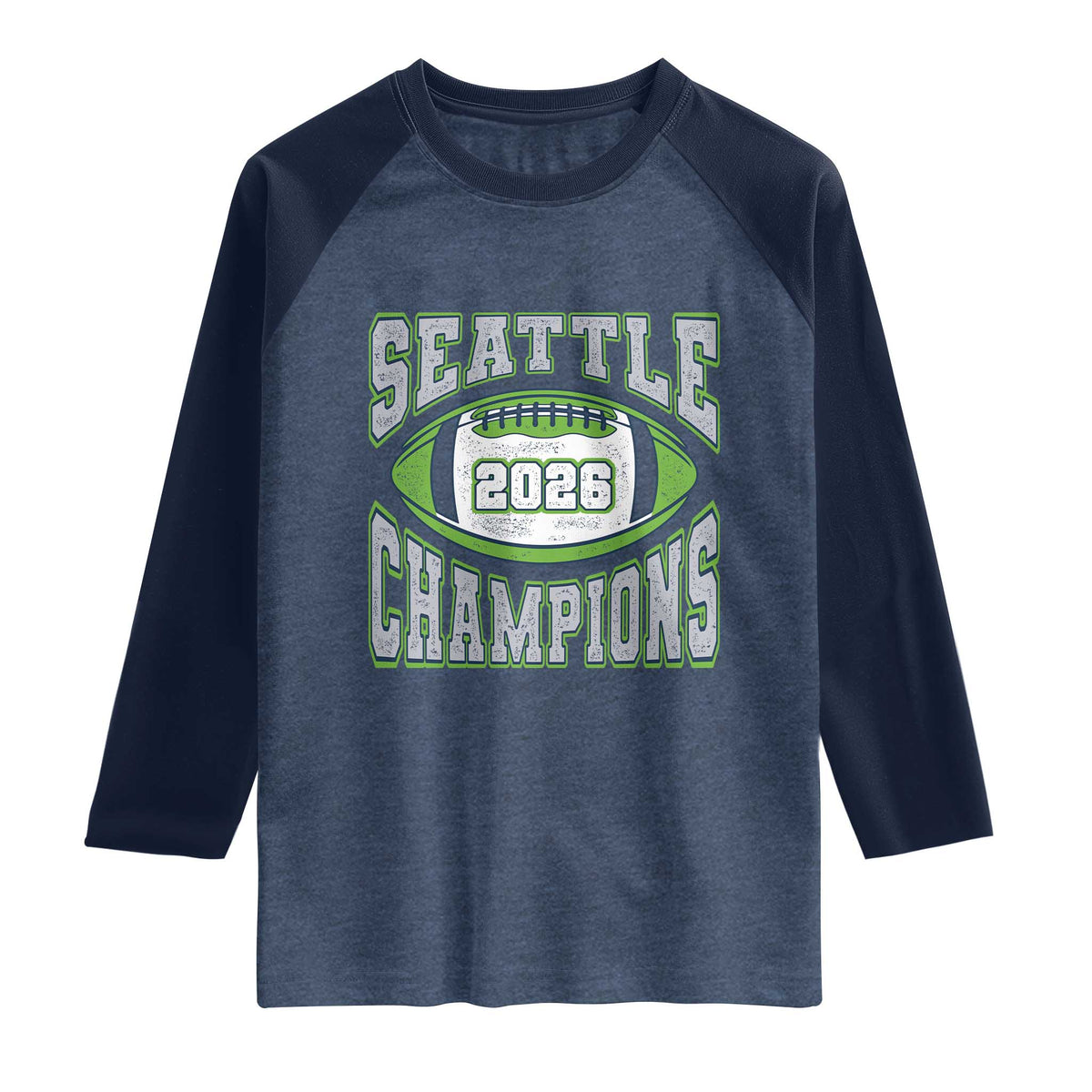 2026 Champion Seattle Raglan Shirt Football Lovers TS10 Heather Denim Navy Print Your Wear