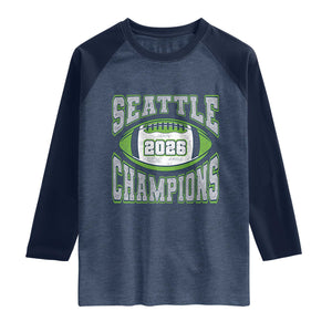 2026 Champion Seattle Raglan Shirt Football Lovers TS10 Heather Denim Navy Print Your Wear