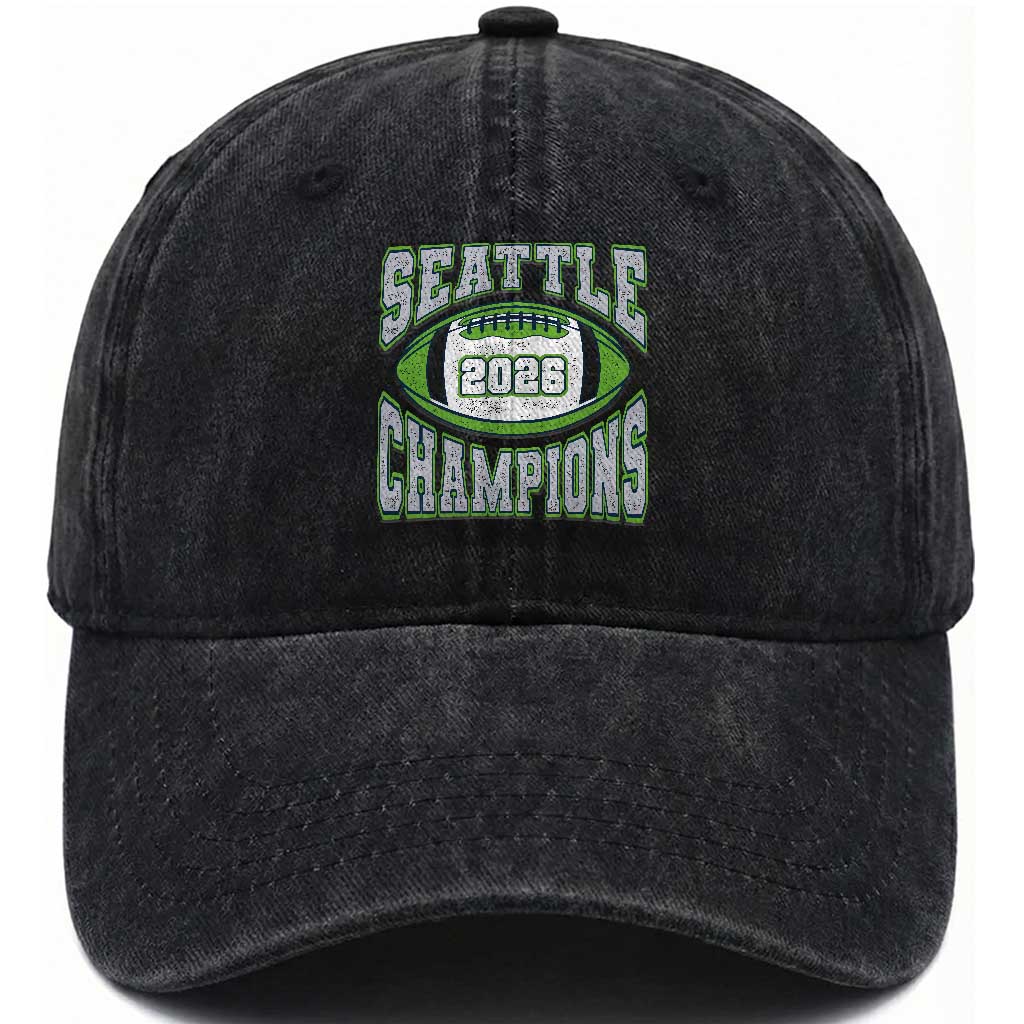 2026 Champion Seattle Washed Cotton Baseball Cap Football Lovers TS10 Washed Cap Universal Fit Black Print Your Wear