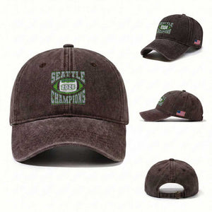 2026 Champion Seattle Washed Cotton Baseball Cap Football Lovers TS10 Washed Cap Universal Fit Dark Brown Print Your Wear