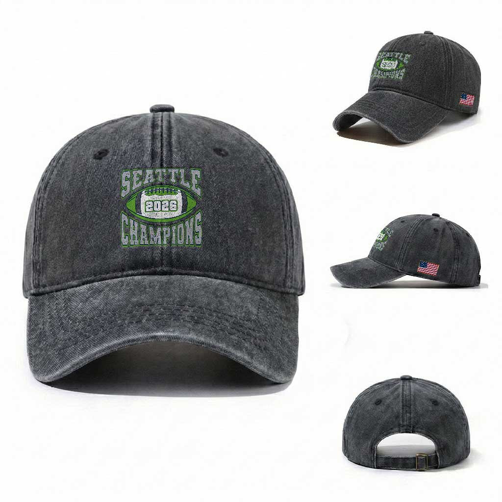 2026 Champion Seattle Washed Cotton Baseball Cap Football Lovers TS10 Washed Cap Universal Fit Dark Gray Print Your Wear