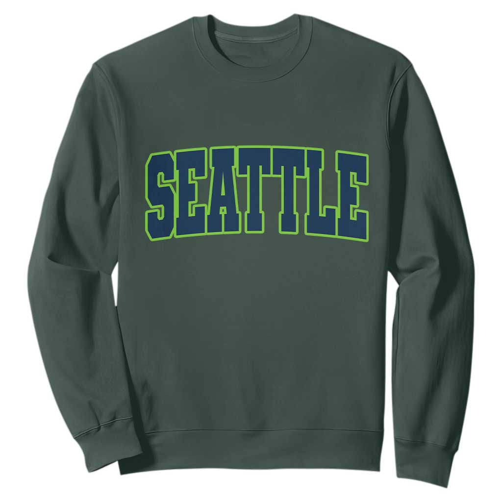 Vintage Seattle Sweatshirt Classic Print Retro Varsity TS10 Dark Forest Green Print Your Wear