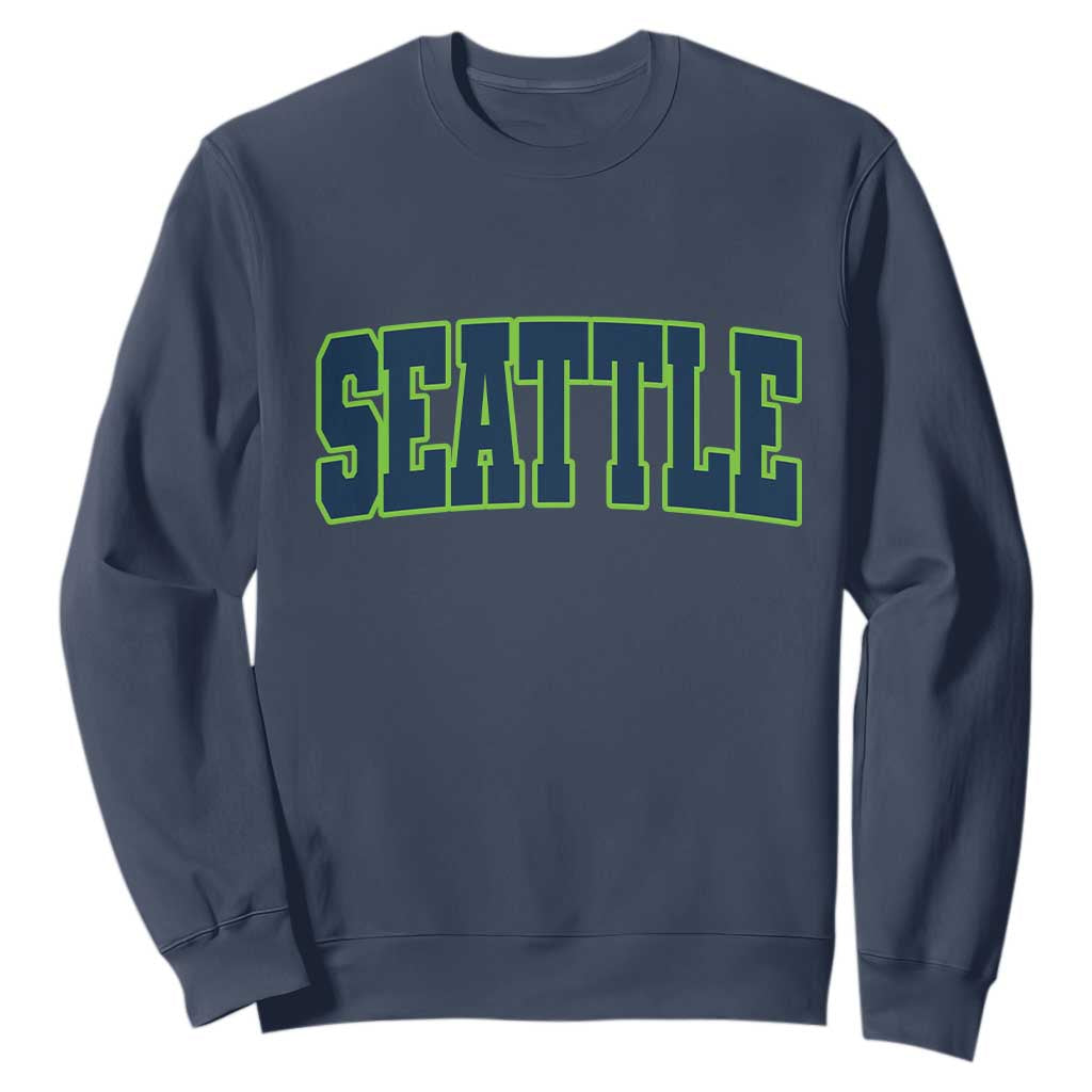 Vintage Seattle Sweatshirt Classic Print Retro Varsity TS10 Navy Print Your Wear