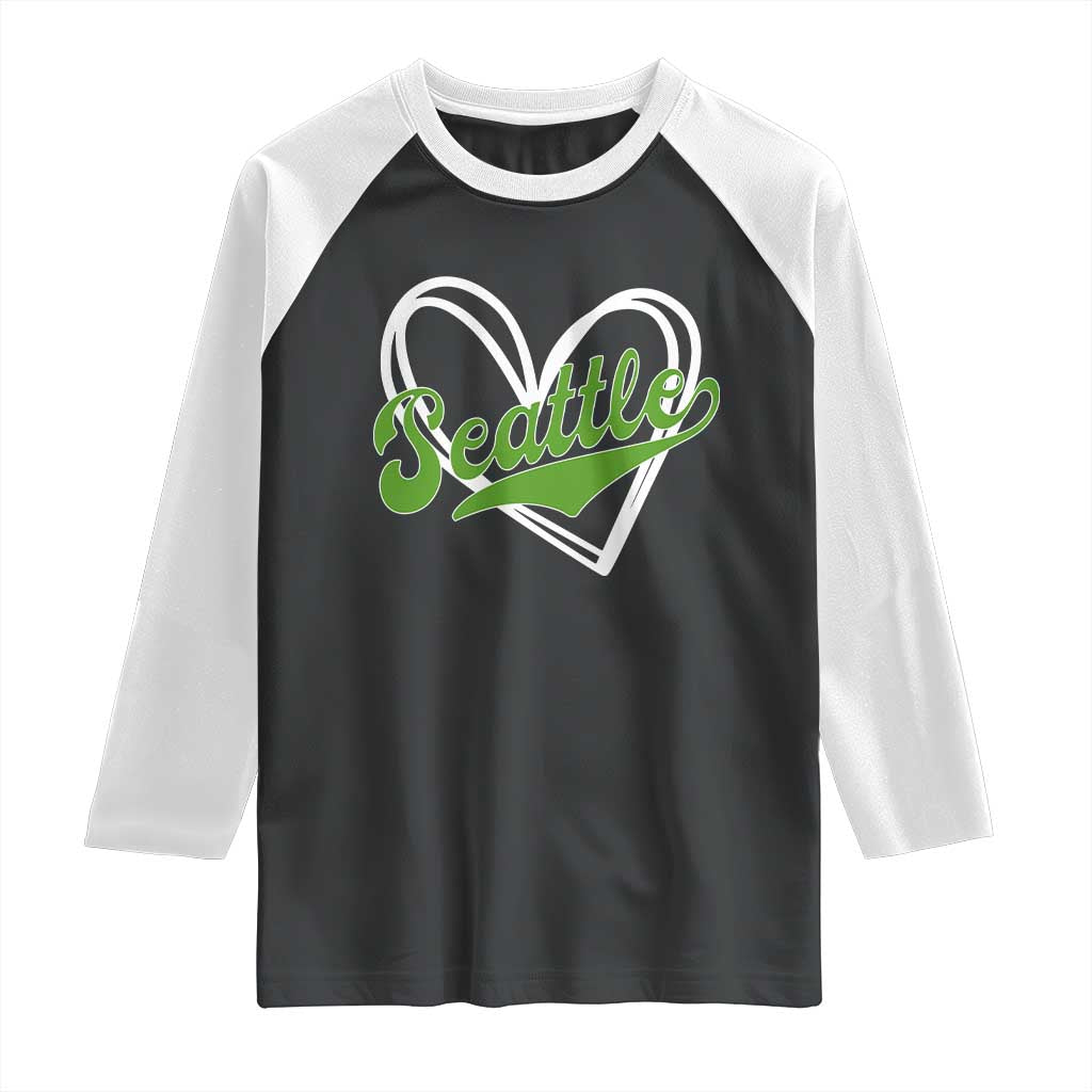 Vintage Seattle Raglan Shirt Classic Print Retro Varsity Love Heart Graphic TS10 Black White Print Your Wear