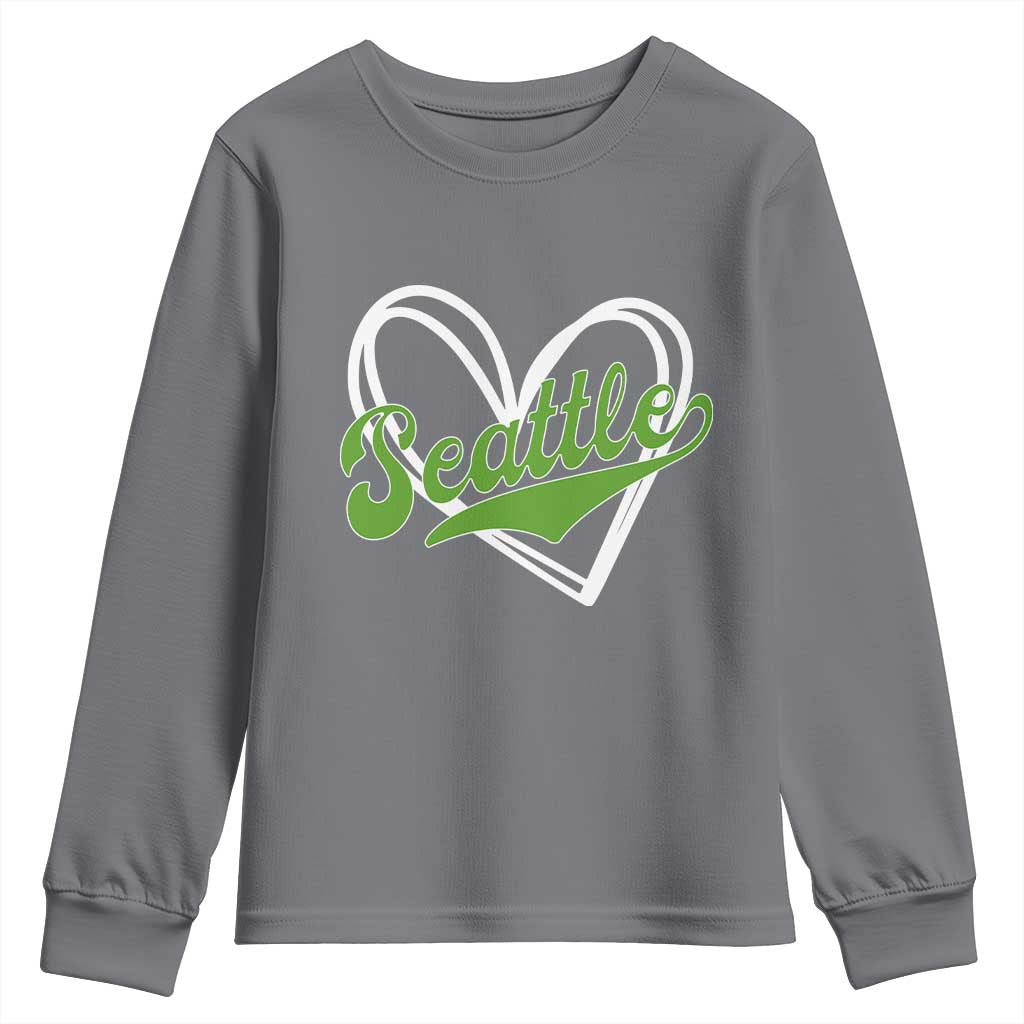 Vintage Seattle Youth Sweatshirt Classic Print Retro Varsity Love Heart Graphic TS10 Charcoal Print Your Wear