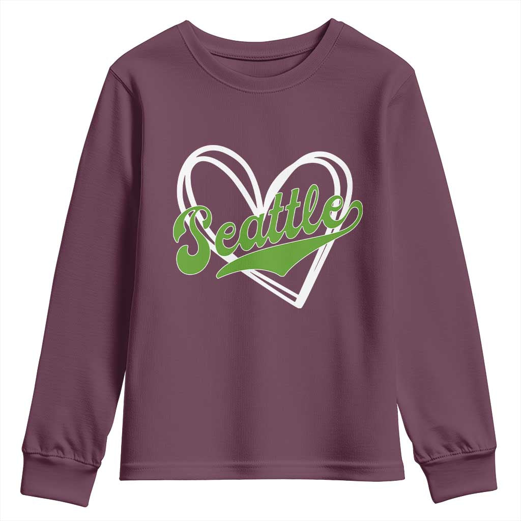 Vintage Seattle Youth Sweatshirt Classic Print Retro Varsity Love Heart Graphic TS10 Maroon Print Your Wear