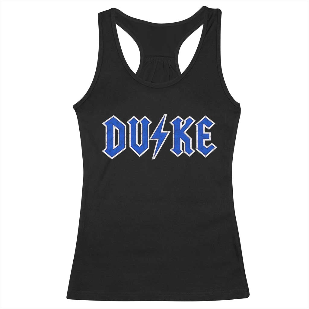 Vintage Duke Last Name Sports Style Racerback Tank Top Vintage Lightning Bold Gothic Font Graphic Basketball Fans TS10 Black Print Your Wear
