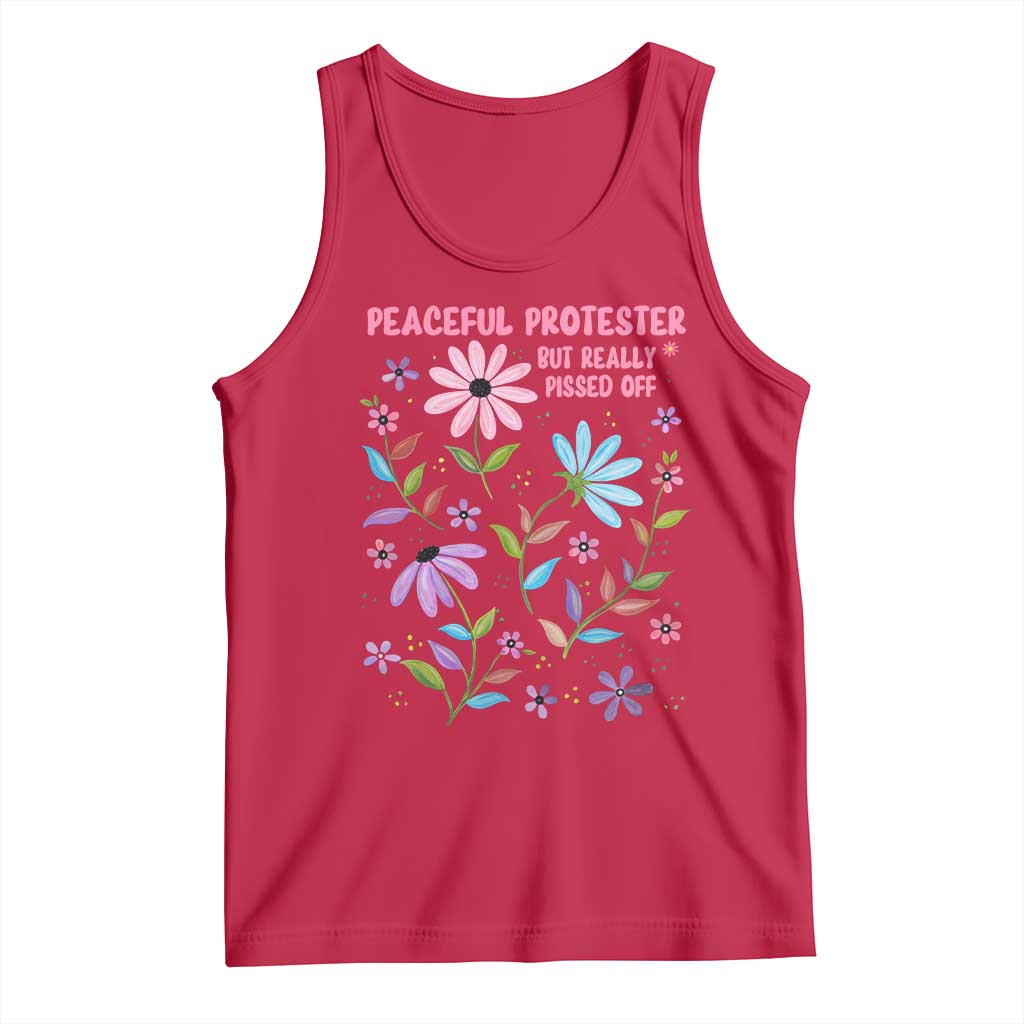 Feminist Protest Tank Top Peaceful But Pissed Off Floral Resist TS10 Red Print Your Wear