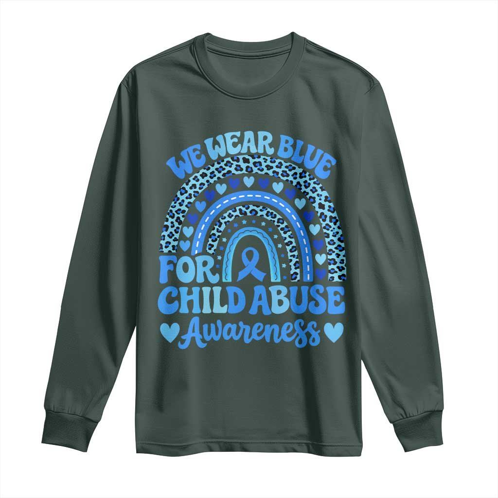 We Wear Blue Child Abuse Prevention Long Sleeve Shirt TS10 Dark Forest Green Print Your Wear