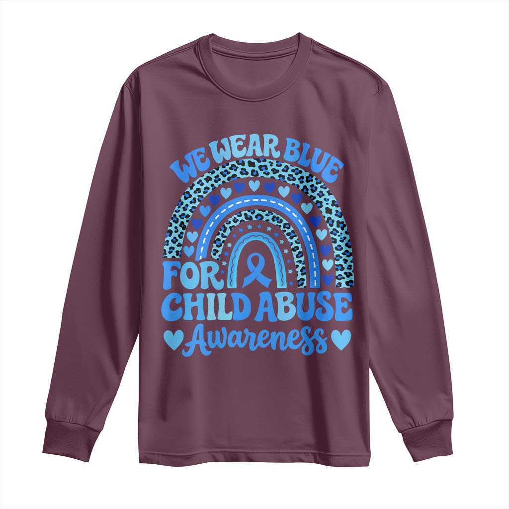 We Wear Blue Child Abuse Prevention Long Sleeve Shirt TS10 Maroon Print Your Wear