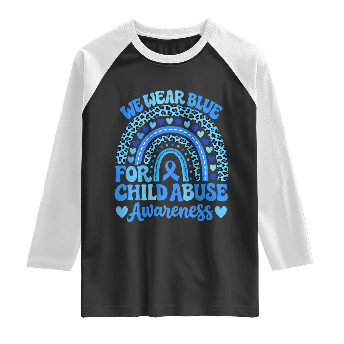 We Wear Blue Child Abuse Prevention Raglan Shirt TS10 Black White Print Your Wear