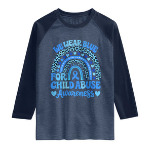 We Wear Blue Child Abuse Prevention Raglan Shirt TS10 Heather Denim Navy Print Your Wear