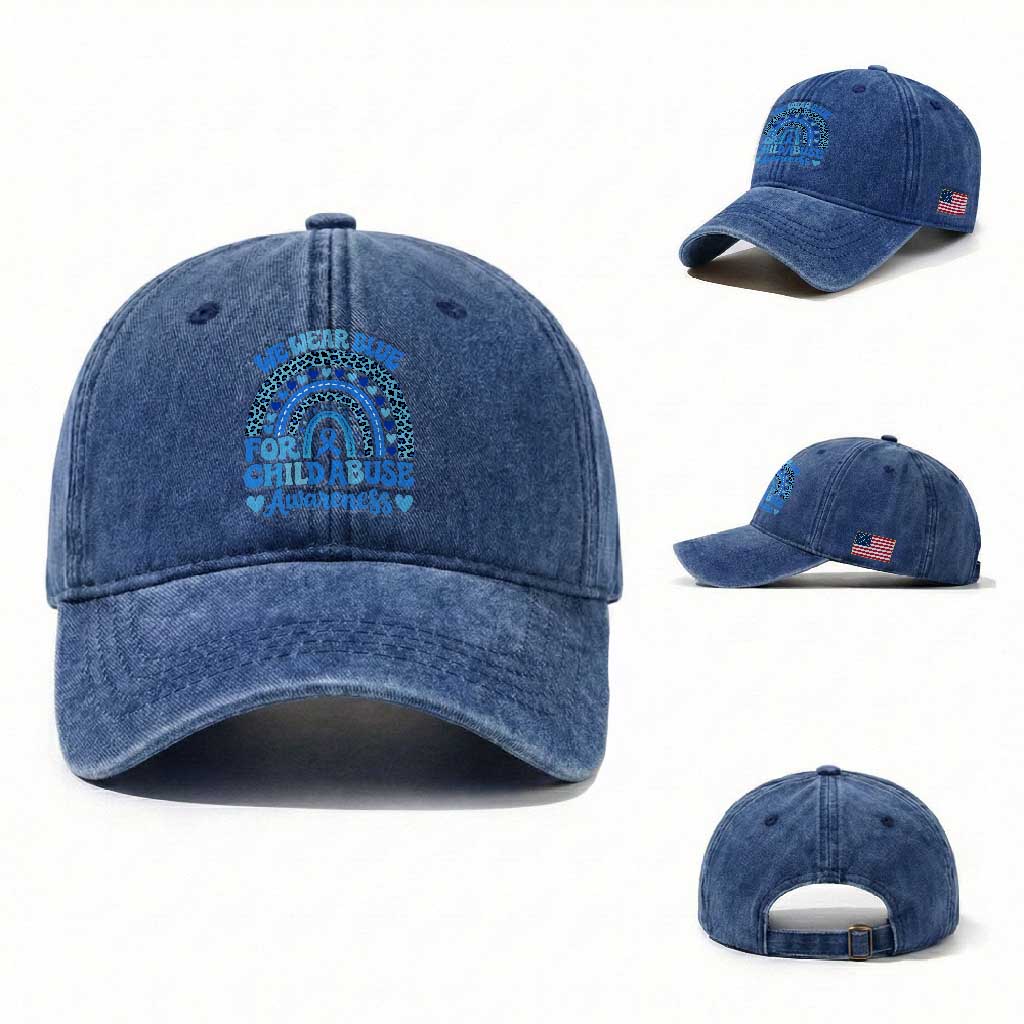 We Wear Blue Child Abuse Prevention Washed Cotton Baseball Cap TS10 Washed Cap Universal Fit Royal Blue Print Your Wear