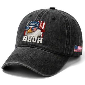 Bruh 'Merica Bald Eagle 4th of July Washed Cotton Baseball Cap Patriotic USA Flag TS10 Print Your Wear