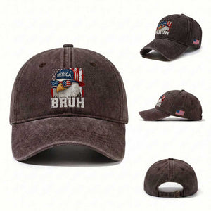 Bruh 'Merica Bald Eagle 4th of July Washed Cotton Baseball Cap Patriotic USA Flag TS10 Washed Cap Universal Fit Dark Brown Print Your Wear