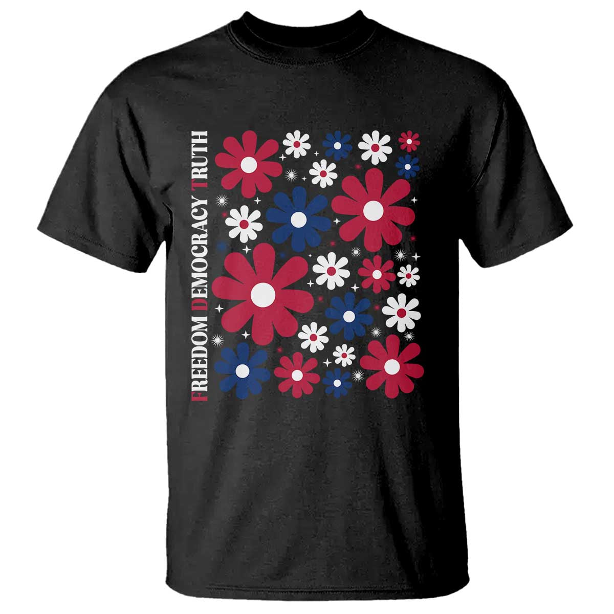 Subtle FDT T Shirt - Boho Floral Red White Blue Social Justice Political Protest Tee TS10 Black Print Your Wear