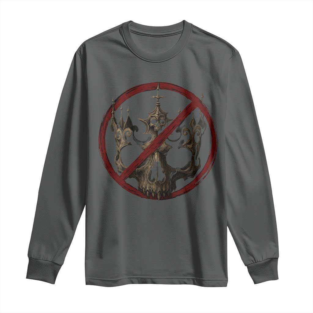 No Kings in America Long Sleeve Shirt Skull Crown Nope Kings TS10 Dark Heather Print Your Wear