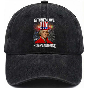 Bitches Love Independence Washed Cotton Baseball Cap Thomas Jefferson Funny 4th Of July TS10 Washed Cap Universal Fit Black Print Your Wear