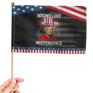 Bitches Love Independence Patriotic Handheld Flag Thomas Jefferson Funny 4th Of July TS10 Distressed 8.2" × 5.5" Black Blue Print Your Wear