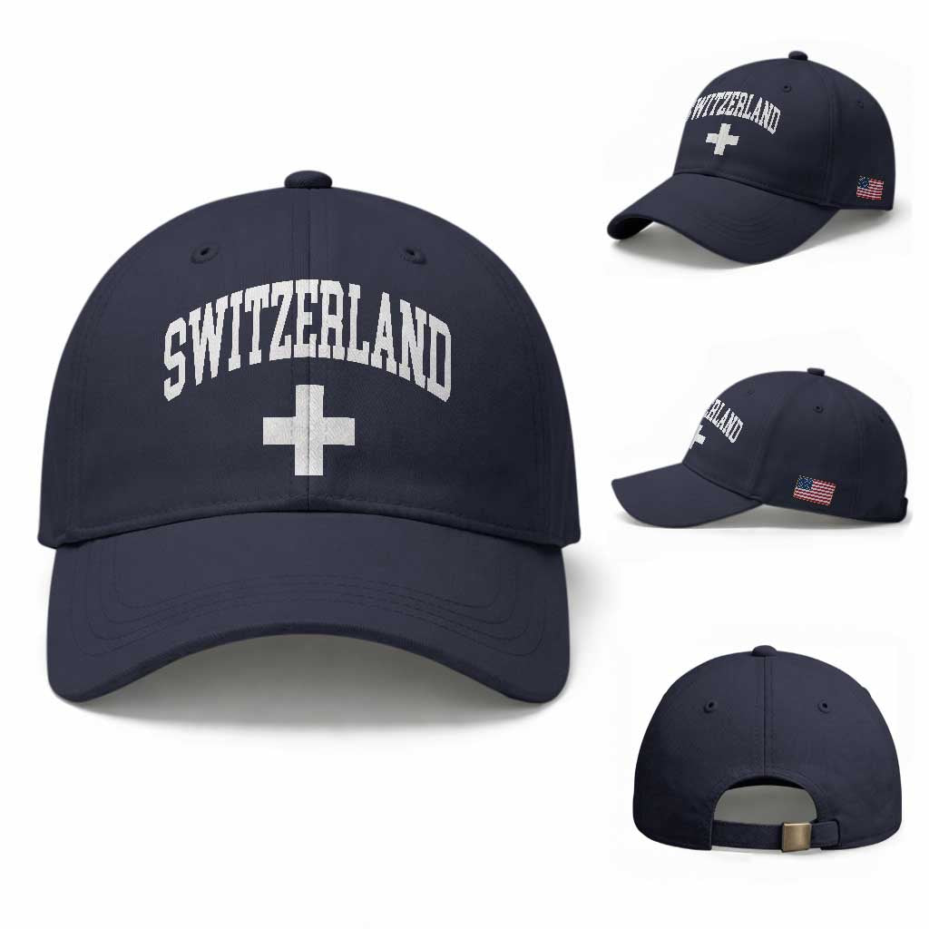 Switzerland Flag Vintage Baseball Cap Swiss Retro Vintage TS10 Baseball Cap Universal Fit Navy Print Your Wear