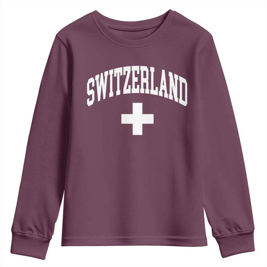 Switzerland Flag Vintage Youth Sweatshirt Swiss Retro Vintage TS10 Maroon Print Your Wear