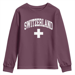 Switzerland Flag Vintage Youth Sweatshirt Swiss Retro Vintage TS10 Maroon Print Your Wear