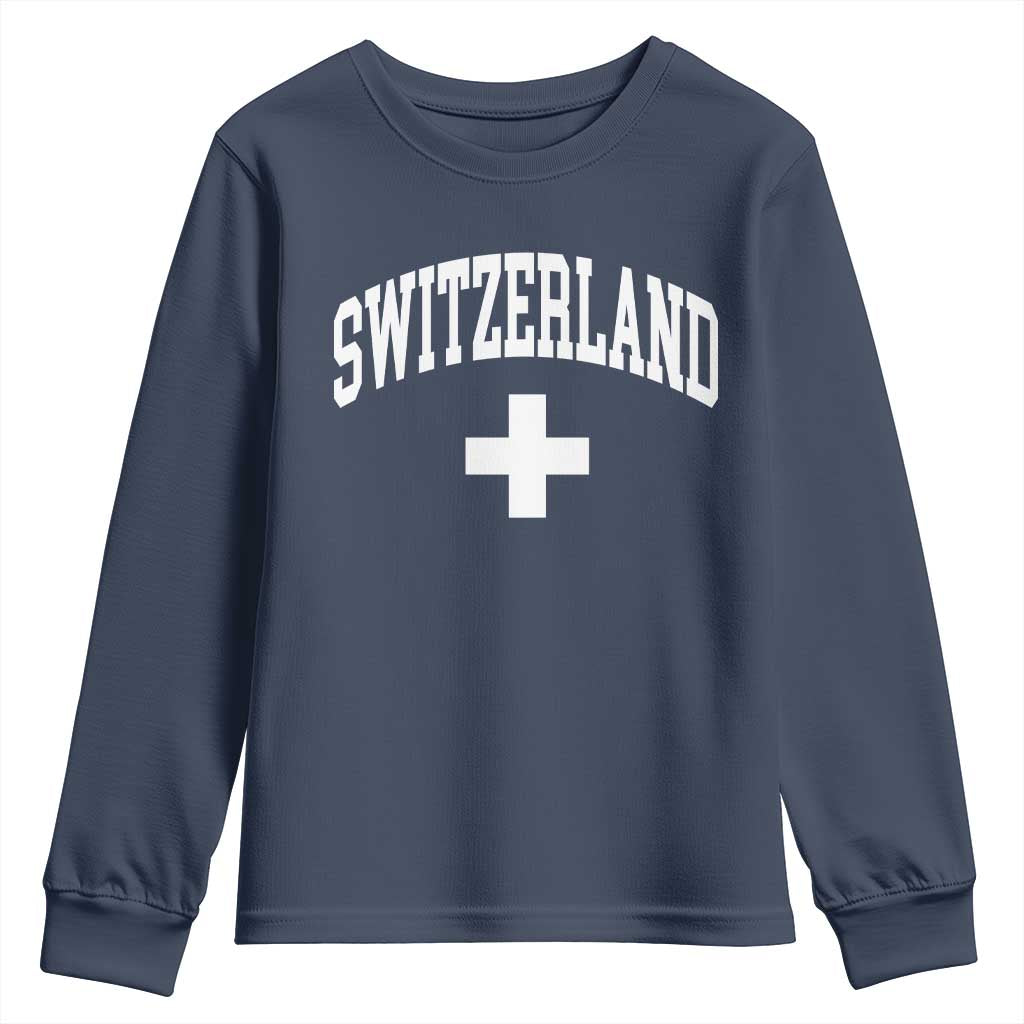 Switzerland Flag Vintage Youth Sweatshirt Swiss Retro Vintage TS10 Navy Print Your Wear
