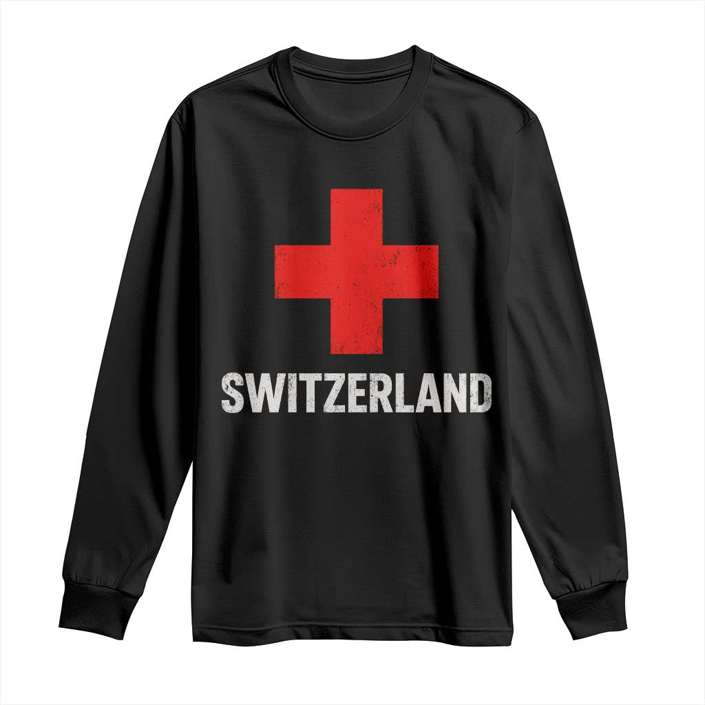 Vintage Retro Switzerland Fan Long Sleeve Shirt Swiss Cross Flag TS10 Black Print Your Wear