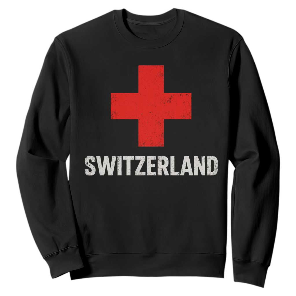 Vintage Retro Switzerland Fan Sweatshirt Swiss Cross Flag TS10 Black Print Your Wear