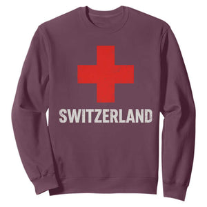 Vintage Retro Switzerland Fan Sweatshirt Swiss Cross Flag TS10 Maroon Print Your Wear