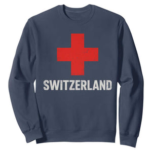 Vintage Retro Switzerland Fan Sweatshirt Swiss Cross Flag TS10 Navy Print Your Wear