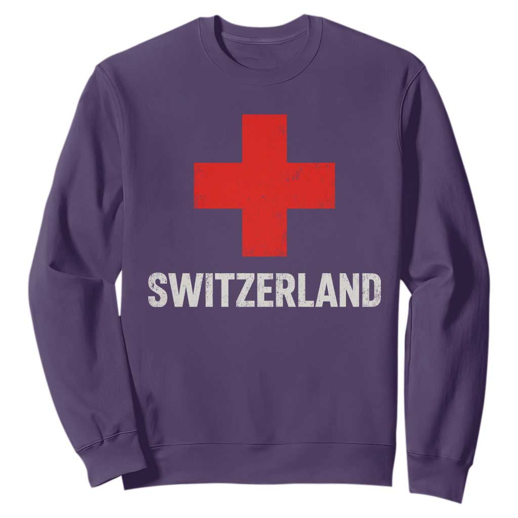 Vintage Retro Switzerland Fan Sweatshirt Swiss Cross Flag TS10 Purple Print Your Wear
